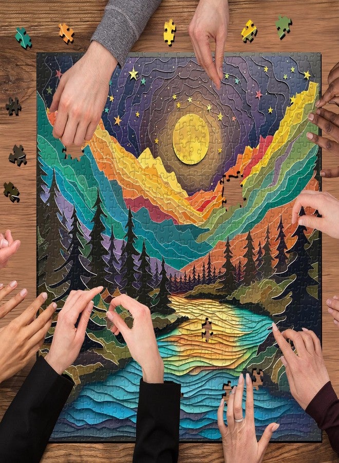 PPuzzling Magic Starry Night Puzzles for Adults 1000 Pieces, Nature Tree Mountain River Sunset Landscape Puzzle, Colorful Autostereoscopy Puzzle Paper Cut Art Puzzle, Difficult Hard Challenge Jigsaw Puzzle - Image 5